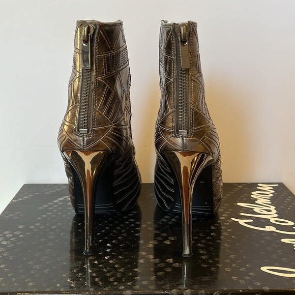 Sam Edelman Queenie Corset Open Toe Bootie Heel Pewter Metallic Sz 6 - Picture 3 of 7